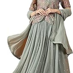 Women's Grey Faux Georgette Stitched Top With Stitched Faux Georgette Bottom and Faux Georgette Dupatta Half Sleeve Embroidered Flared Lehenga (MER-1172)-image-4