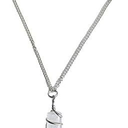 NATURAL CLEAR QUARTZ CRYSTAL PENCIL PENDENT WITH CHAIN FOR UNISEX 5 CM APPROX. (COLOR WHITE)-image-68