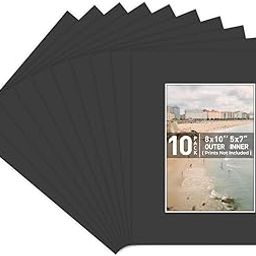 Golden State Art Pack of 10, Acid-Free Black Pre-Cut 8x10 Picture Mat for 5x7 Photo with White Core Bevel Cut Frame Mattes-image-47