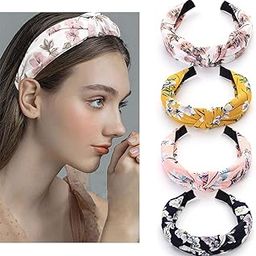 Boho Headbands Wide Floral Style Cloth Hair Bands Cute Knot Head Bands Fashion Headwear Accessory for Girls and Women(pack of 4)-30