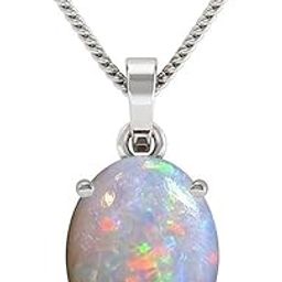 11.25 Ratti 10.00 Carat Opal Silver Plated Pendant Natural & Certified White Opal Astrological Gemstone Silver Plated Pendent for Men and Women by Lab Certified-image-24