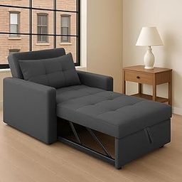 FURNY Tressa 1 Seater Pull-Out Premium Fabric Sofa Cum Bed Sofa Set for Living Room (Dark Grey Fabric)-image-40