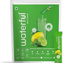 Waterful Lime and Lemon (30 gms X 5 sachets) 100% Natural, Real Fruit Flavor, 10+ Vitamins & Minerals, Low Cal Hydration Powder Mix (Pack of 2)-image-40