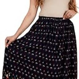 Women's Full Length Floral Print Cotton A-Line Wrap Around Maxi Skirt-45