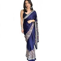 Women's Purple Ajrakh Printed Modal Silk Natural Gajji Silk Soft and Smooth Saree & Blouse(Unstitched)-picture-9