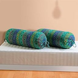 Swayam Round Bed Side Long Bolster Pillow Cover Cotton Printed Soft and Luxurious Decorative 30" x 15" Bolster Cover Set of 2 for Living Room Bedroom Diwan Set, Multicolor-image-35