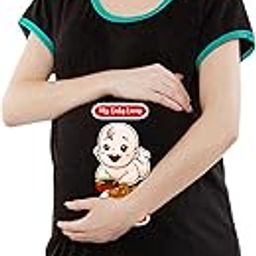 Sillyboom Pani Puri Graphic Print Maternity Tunic Top for Pregnant Women T-Shirt Women's Night Dress Nursing Top Tee Round Neck Half Sleeves for Pre and Post Pregnancy-image-94