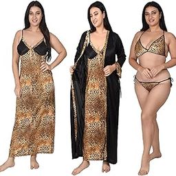 Women's Satin Animal Print Knee Length Nighty (GW-VN-4Pcs-TG-00003_Gold_Free Size)-image-97