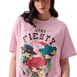 the souled store Powerpuff Girls: Stay Fiesty Womens Oversized Fit Graphic Printed Half Sleeve Cotton Pink Women Oversized T-Shirts-picture-33