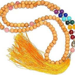 Rudradivine Real and Natural Chandan 7 Chakra Sandal Wood Mala 7 Chakra Chandan mala with Natural Stones Yoga and Meditation Buddha Charm Beads with 108+1 Beads of 8 mm-image-49