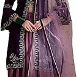 Women's Purple Faux Georgette Stitched Top With Stitched Bottom Full Sleeve Embroidered Flared Kurta (Lehenga With Kurta) (MEY-142-Purple-XL)-image-120