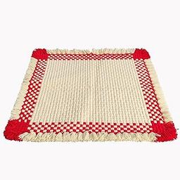 CRM TRADERS Woolen Puja Aasan Mat for Prayers - Handmade Decorative Pooja Mat 21 x 22 inch - (Ghiya and Red)-image-6