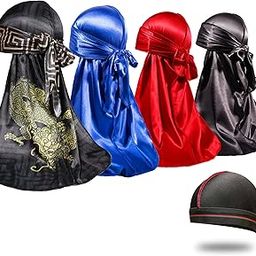 4PCS Silky Durags for Men 360 Waves, Designer Do Rag, Award 1 Wave Cap-image-17