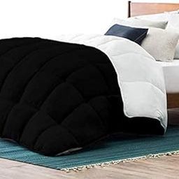 TUNDWAL'S Microfibre 200 GSM Reversible Solid Double Comforter/Blankets for Winters/Quilts/Duvets (Black/White, Microfiber)-image-80