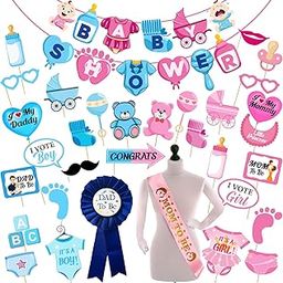 Zyozique ® Baby Shower Decorations Combo | Baby Shower Party Supplies Kit | Paper Banner , Photo Booth Props, Dad To Be Badges & Mom To Be Sash (Pack Of 33)-image-83