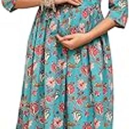 Women's Cotton Rama Green Printed Flared Anarkali Maternity Dress l Feeding Kurti with Concealed Zip for Pre & Post Pregnancy-image-28