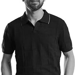 Black Textured Grid-Inspired Pinnacle Polo | Minimal Yet Bold Polo Design with Grid Detailing | Soft Stretchable Fabric for Comfort | Tailored for a Modern Fit-image-9