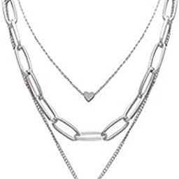Layered Necklace for Women Choker Necklace Silver-Plated Western Key Heat Locket Multi layered Chain Necklace for Women and Girls-image-94