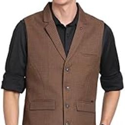 Men Poly-viscose Brown Self Design Slim Fit Casual Waistcoat-picture-26