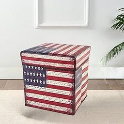 STORIA Foldable Storage Ottoman Footrest Toy Box Coffee Table Stool Cum Sitting Stool Basket Cubes Organizer Storage Stool Folding Seating Stool for Living Room (USA Flag Design, 30 * 30 * 30 cm)-image-60