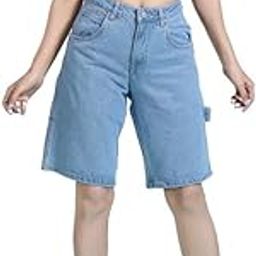 Women's Bermuda Fit Denim Shorts, Ice Blue, Non-Stretchable, Stylish & Comfortable Casual Wear for Women - Denim Short - Model 1049-picture-32