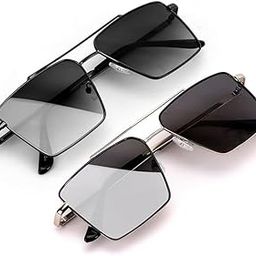 Retro Rectangular Aviator Sunglasses Premium Glass Lens Flat Metal Sun Glasses Men Women-image-49