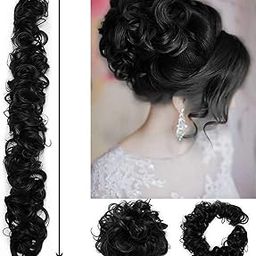 D-DIVINELong Frill Style chignons Hair bun Messy hair style Hair Extensions and Wigs for Women and girls (Natural Black)-image-42