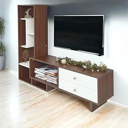 Urban Nest Engineered Wood Standalone TV Unit for Living Room, Entertainment Unit with Display Shelves, for Upto 47 Inch TV (Walnut & White) | Do It Yourself (DIY)-image-8