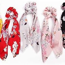 Artlift 6 Pcs Hair Scarf Scrunchies Floral Scrunchie Scarf Hair Bow Ponytail Elastic Boho Hairband Rope Ribbon Ties Made In India6 Pcs Hair Scarf Scrunchies Floral Scrunchie Scarf Hair Bow-image-3