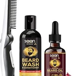 SAAN 3-in-1 Beard Straightener Kit With Onion Beard Oil, Beard Shampoo & Conditioner & Anti-Burn Beard Straightener, Onion Oil For Fast Hair Growth |Men Grooming Kit (Onion Beard Straightener Kit-1)-10