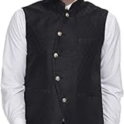 Black Jacquard Printed Silk Nehru Jacket (black)-image-53