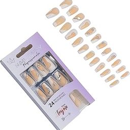 Onprix 24Pcs Short Fake Nails Press ons Nail Tips Glue on Nails Full Cover Acrylic Nail Kit,Transparent False Nails Stickers 1 Sheets Double-Side Glue, Glossy Acrylic Nail Home for Women Girls-Multi-image-87