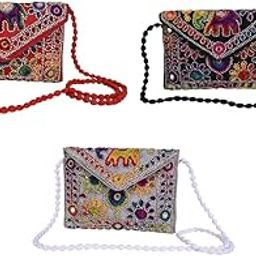 Clutch Bags for Women Rajasthani Embroidery Mirror Work Ethnic Wallet and Purses for Girls - 16x22 Cms - Pack of 3-image-99