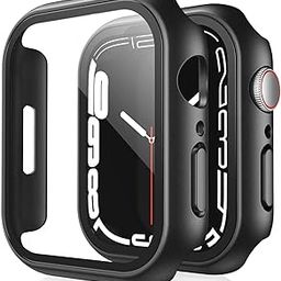 Hard PC Case Compatible with Apple Watch Series 9/8/7 45mm with Tempered Glass Screen Protector, iWatch Screen Guard, Touch Sensitive, Full Coverage Bumper Protective Cover - (45mm Black)-image-5