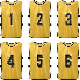 6 PCS Adults Soccer ES Quick Drying Football Team Jerseys Youth Sports Scrimmage Soccer Team Training Numbered Bibs Practice Sports Vest (Gold6pcs for Adults) -Layfoo-image-68