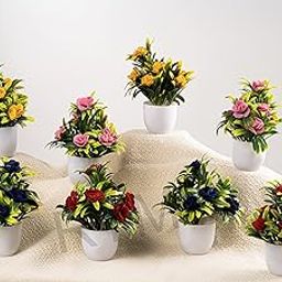 Ryme Set of 8 Mini/Small Bonsai Wild Artificial Plant with Pot/Vase for for Home Decor Bathroom Office Farmhouse-29