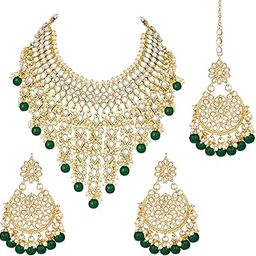 peora Kundan Faux Pearl Necklace & Jewelry Set Gift for Women-picture-18