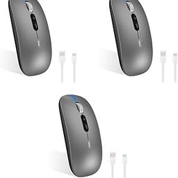 Verilux® Wireless Mouse Rechargeable Battery Level Visible 3 Modes 2.4G 3.0BT 5.0BT Bluetooth for Laptop 1600DPI Ergonomic Silent Mac PC iPad Grey 3PCS-17