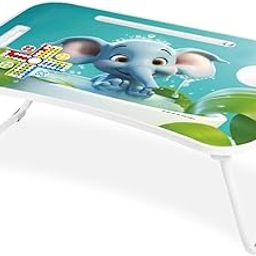 Amazon Brand - Jam & Honey Foldable Laptop Table with Cup Holder & iPad Holder I with Ludo dice and pawns I Work Desk Accessories for Reading, Studying| Cute Elephant | Multicolour-image-99