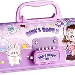 SAJANI Multi-Functional Pencil Box with Double Password Lock, Stationary Organizer Case, Suitcase Style Pencil Case for Boys & Girls (Pack of 1) (Mini's Happy Time), Lavender-16