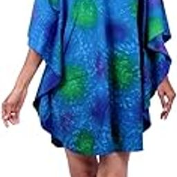 Women's Blue Hand Tie Dye Print Tunic Kaftan, Short Caftan Top| Free Size-image-92
