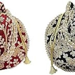 Potli bag (Pack of 2 Potli) Black and Maroon Matka Designer handbags for Women wedding party women potli bags | women potli bags for wedding-image-70