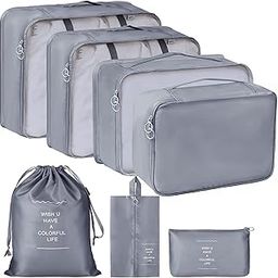 Claiez Travel Organizer Bag Storage Printed Clothes Space Savers Bags Cosmetics/Underwear/Socks/Shoes Organizer Makeup Bags Organizer Packing Cubes with Shoe Bag for travel (Grey)-image-16