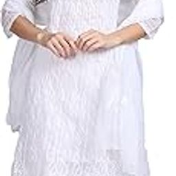 Women's Faux Georgette Chikankari All-Over Work Flared Anarkali with Dupatta & Inner-image-1