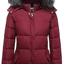 Women's Winter Snow Jacket Puffer Coat With Removable Faux Fur Trim and Hood Burgundy Red Large-picture-50