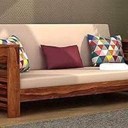 Mamta Furniture Solid Wood 3 Seater Sofa Set Home Living Room Furniture, Wooden 3-Person Sofa Set, Sheesham Wood Sofa Set, Without Pillow Cream Cushions - Honey Finish-21