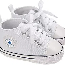hopscotch Baby Boys and Baby Girls Canvas and PU Applique Star Printed Lace Athletic Shoes in White Color-picture-5