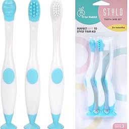 R for Rabbit STYLO Toothcare set for Kids | Toddler kids Toothbrush | Gum Stimulator | Baby Toothcare - White Blue-image-6