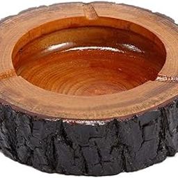 Handmade Round Original Wooden Cigarette Ashtray for Outdoors and Indoors - 5.5 Inches, Set of 1-picture-12