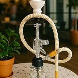 AL-Sheesh® Russian Traditional AK-47 Shape Glass Hookah with Decorative Stem, White Ceramic Top, Golden Rainbow Base (15 inch)-image-89